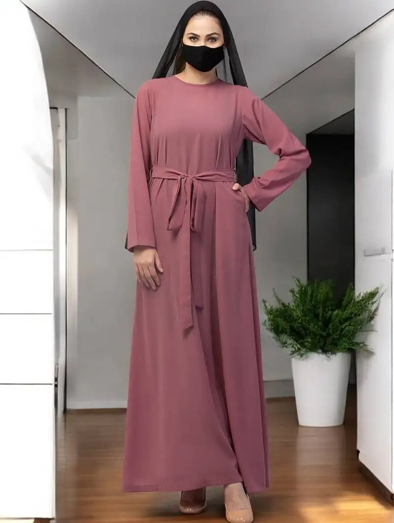 Pink a line abaya with pockets in firdaus