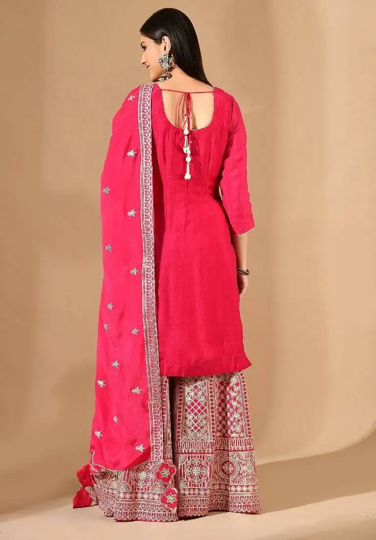 Pink sharara set with gotta zardozi & crystal embroidery