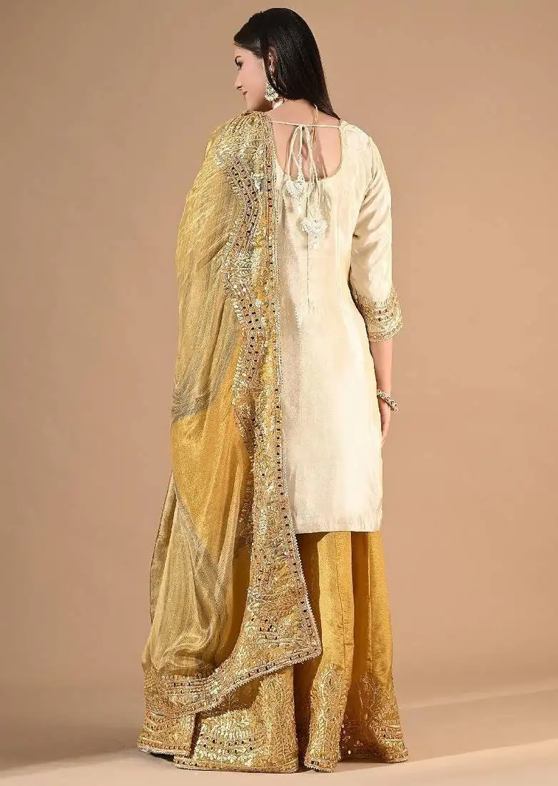 Cream yellow sharara set with gotta & mirror work