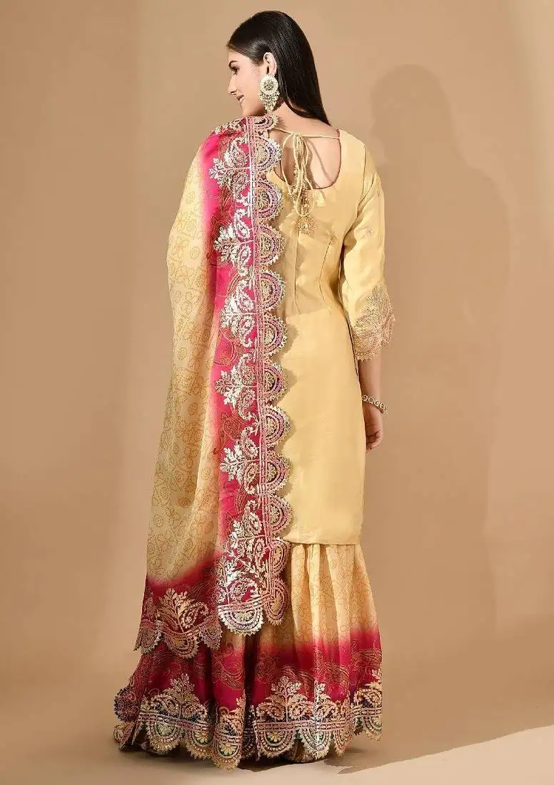 Golden & pink-golden garara set with gotta work