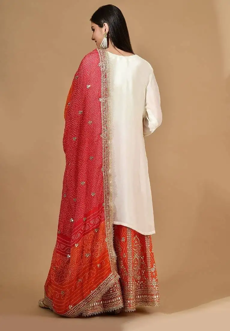 Cream chinon sharara set with gotta & zari work