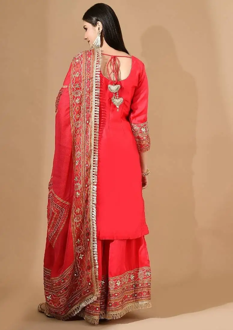 Reddish pink garara set with gotta & mirror work
