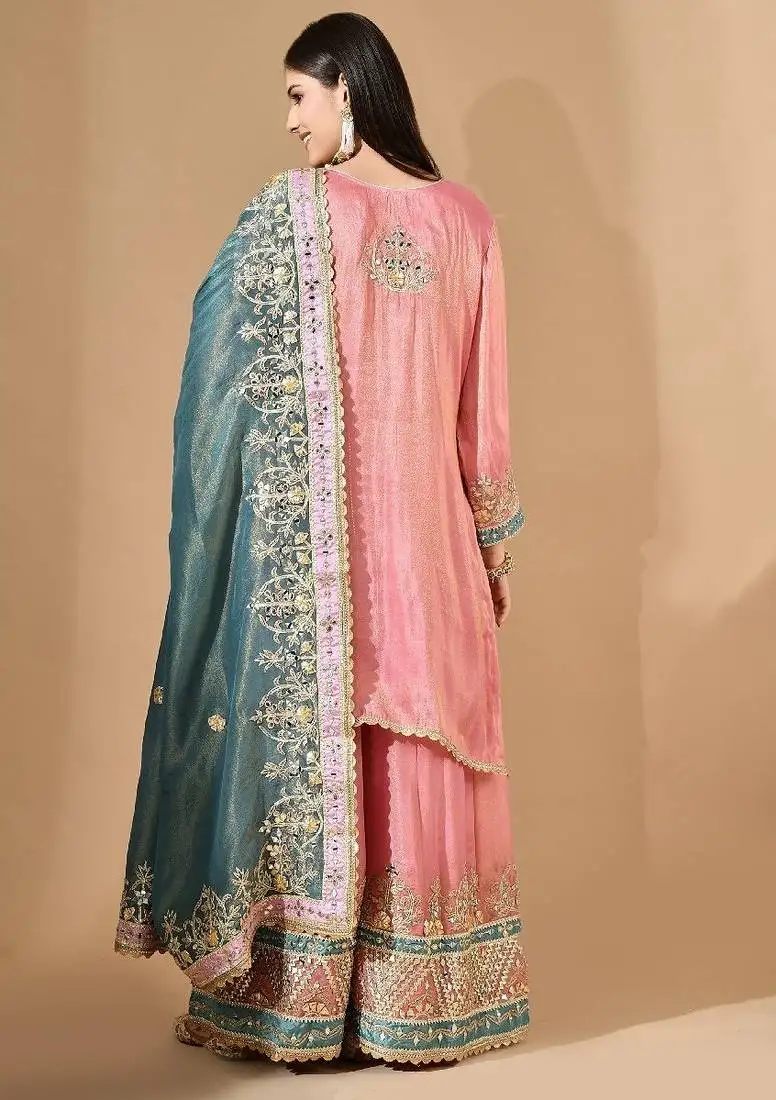 Carrot pink sharara set with mirror & gotta work