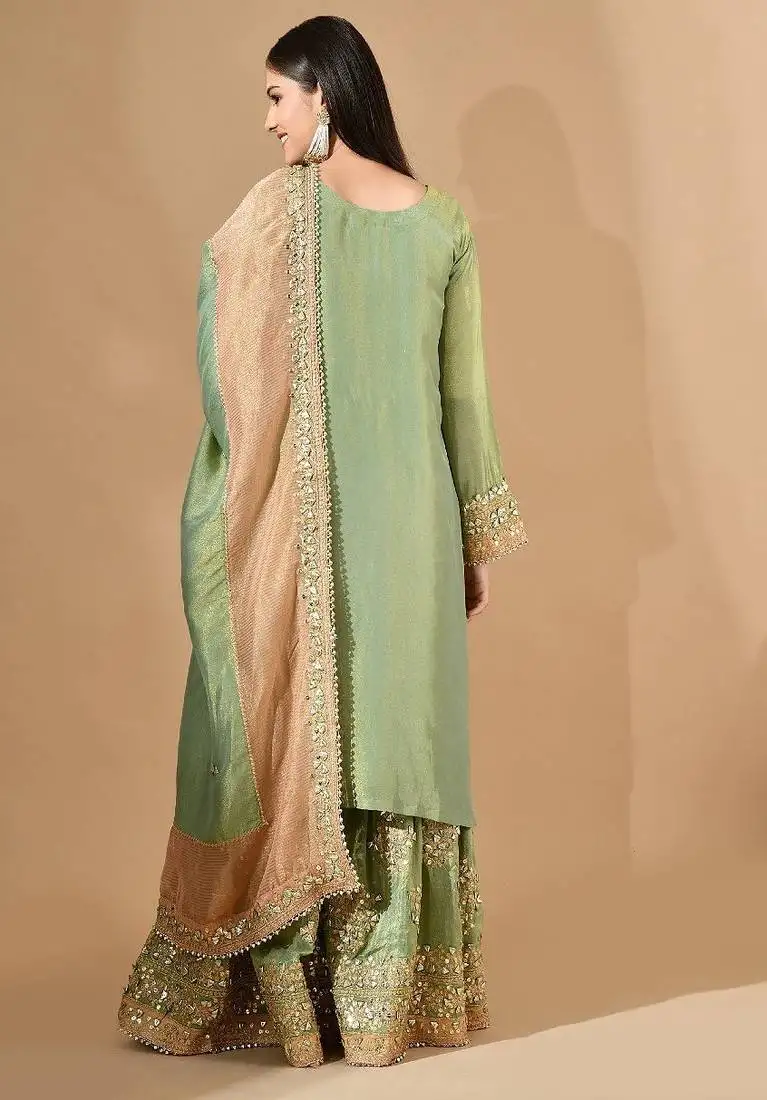 Light green sharara set with gotta & zardozi embroidery