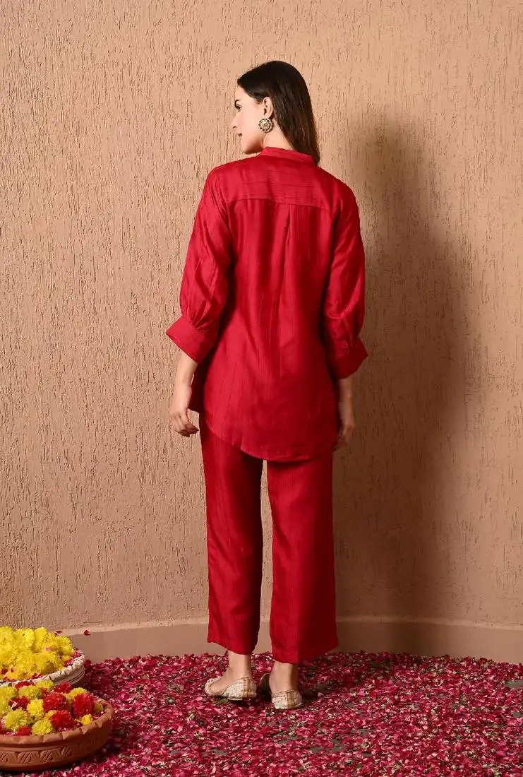 Dark pink co-ord set with work of thread and cutdana