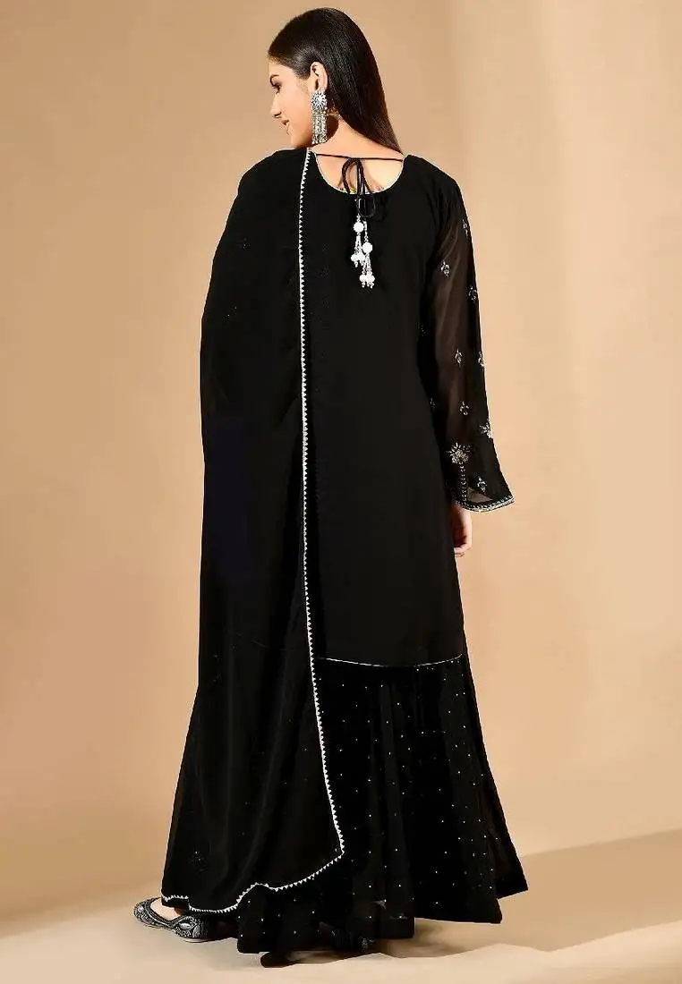 Black thread & zardozi sharara set
