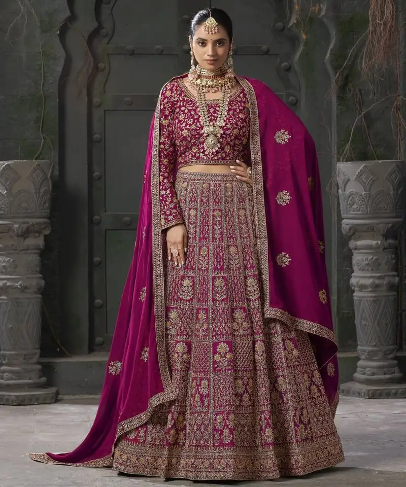 Queen pink georgette zarkan embroidered semi-stitched lehenga choli with dupatta