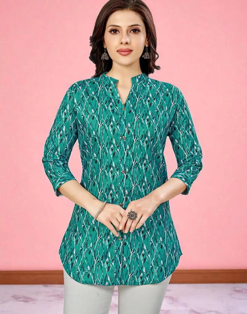 Cotton blend printed short kurti