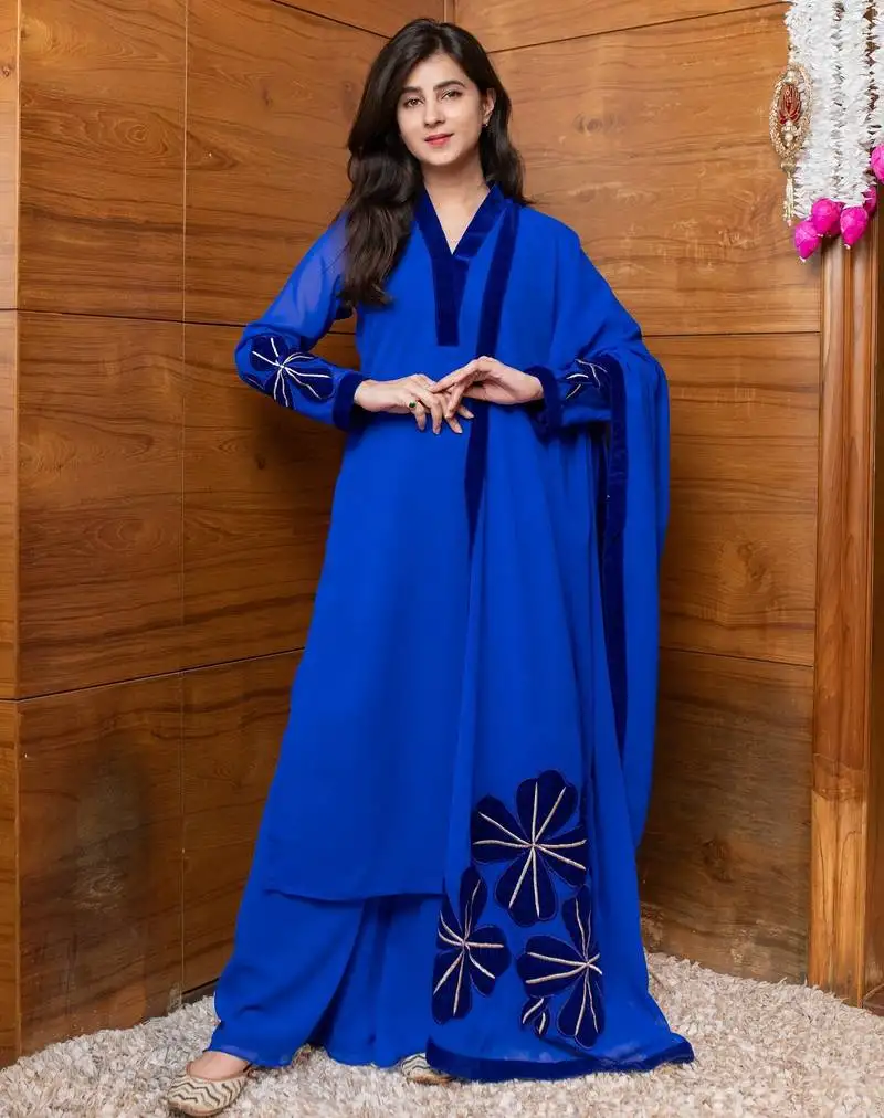 Electric blue floral patchwork suit set