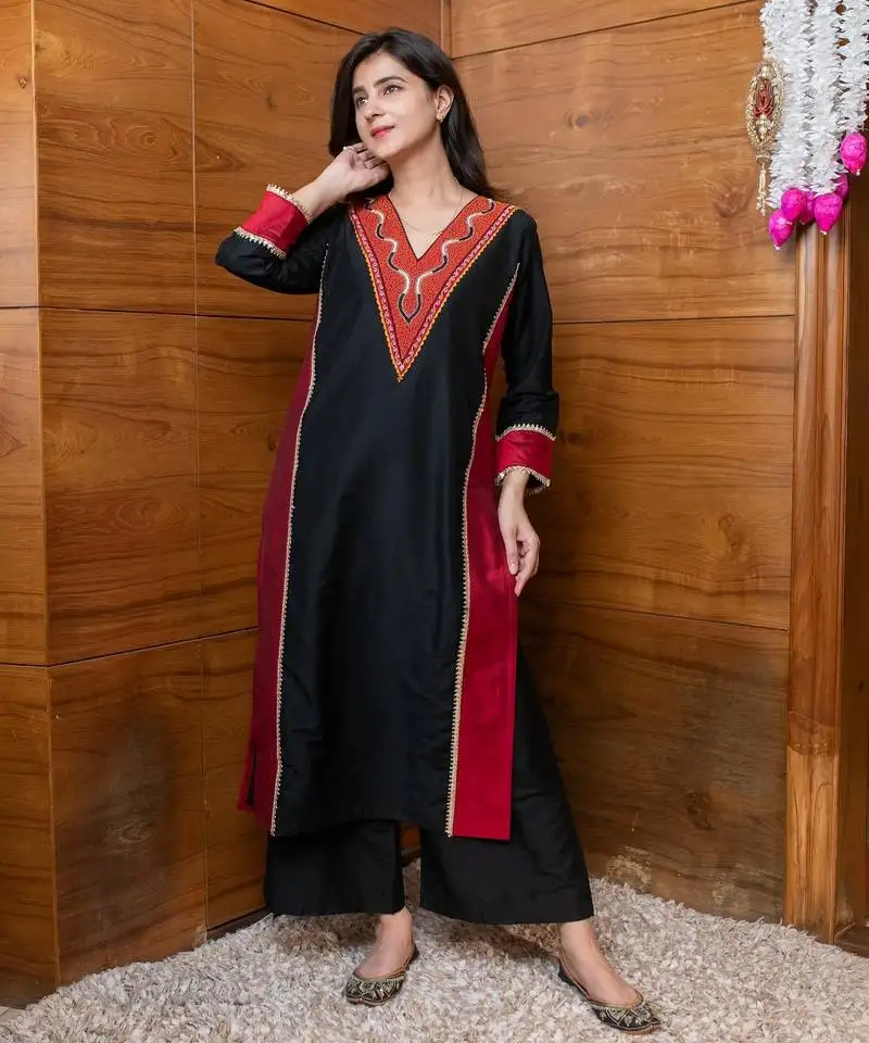 Black and red embroidered coord set