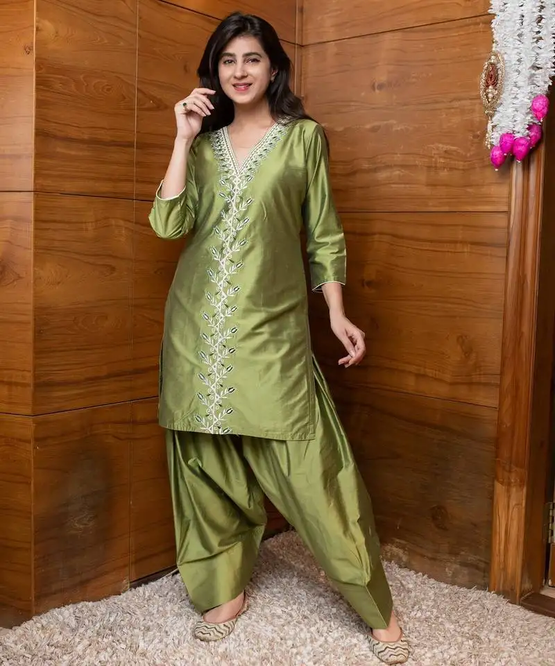 Olive green floral embroidered co-ord set