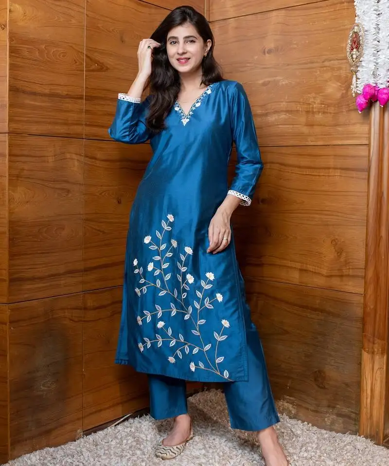 Floral blue embroidered co-ord set