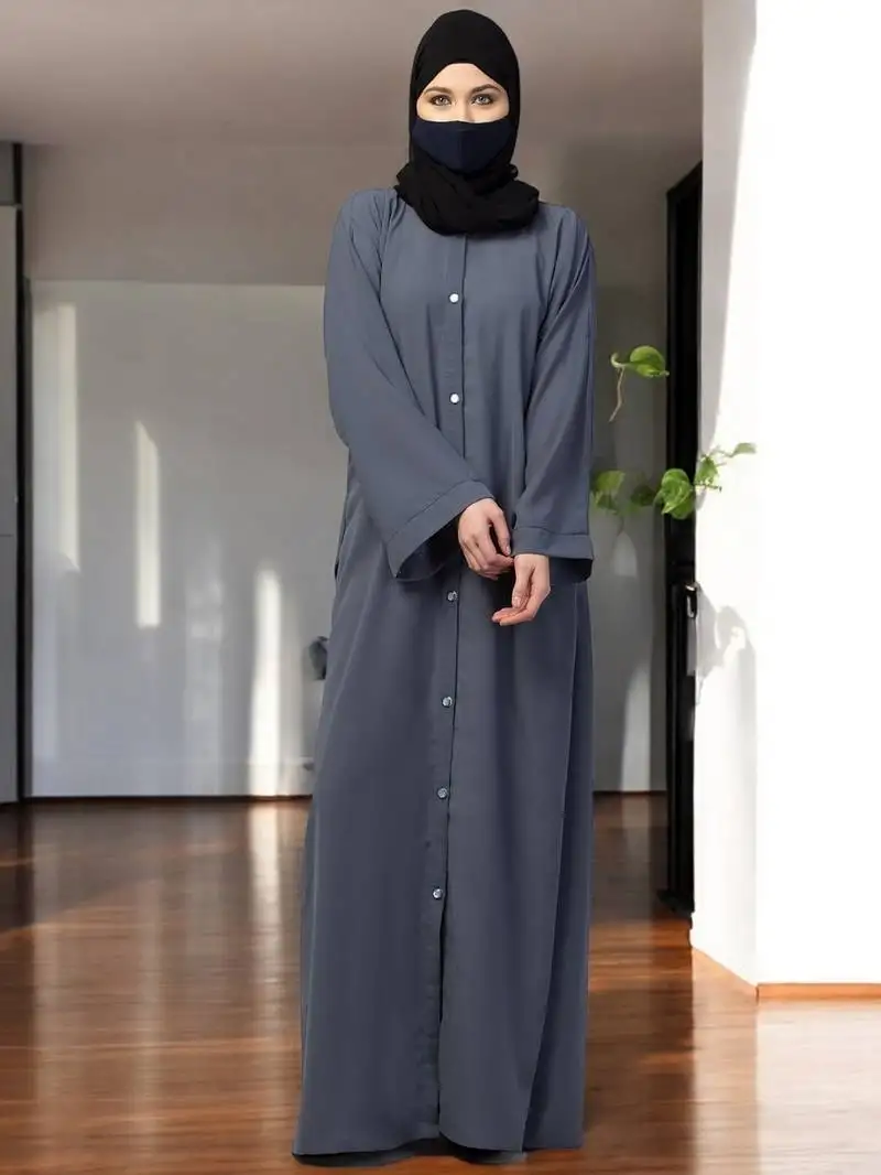 Grey front open abaya with kimono sleeves