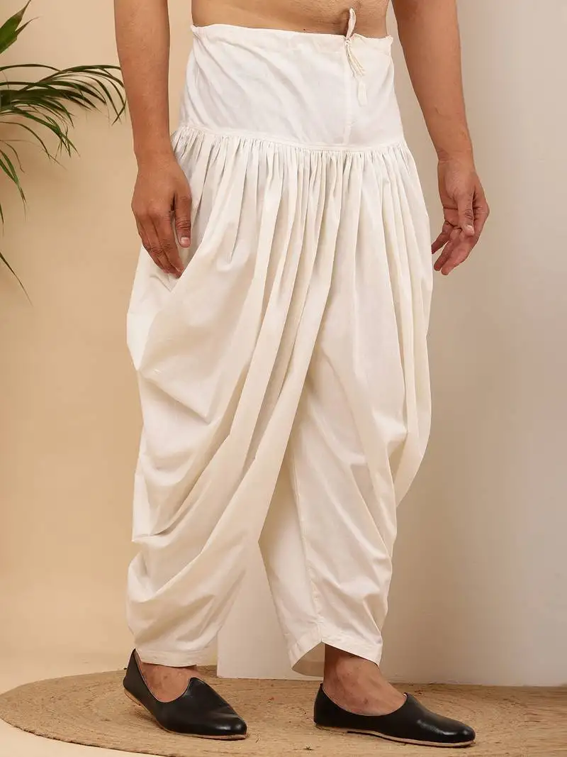 Men's white viscose blend dhoti pants