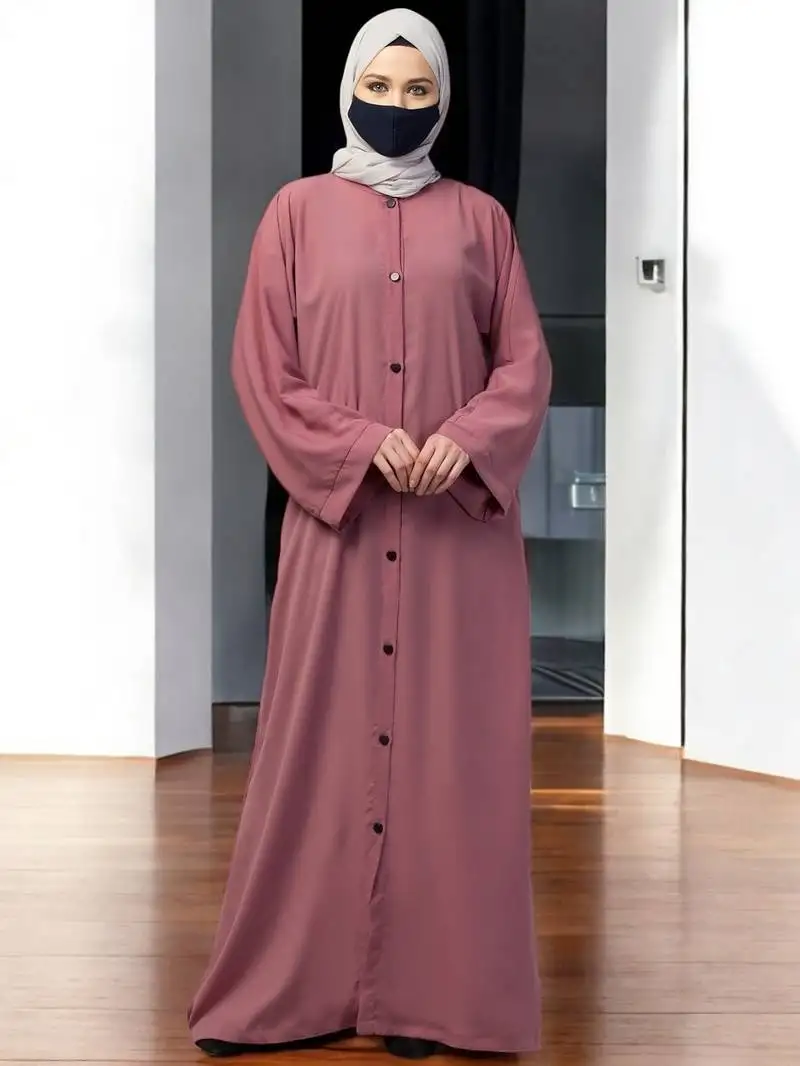Pink front open abaya with kimono sleeves