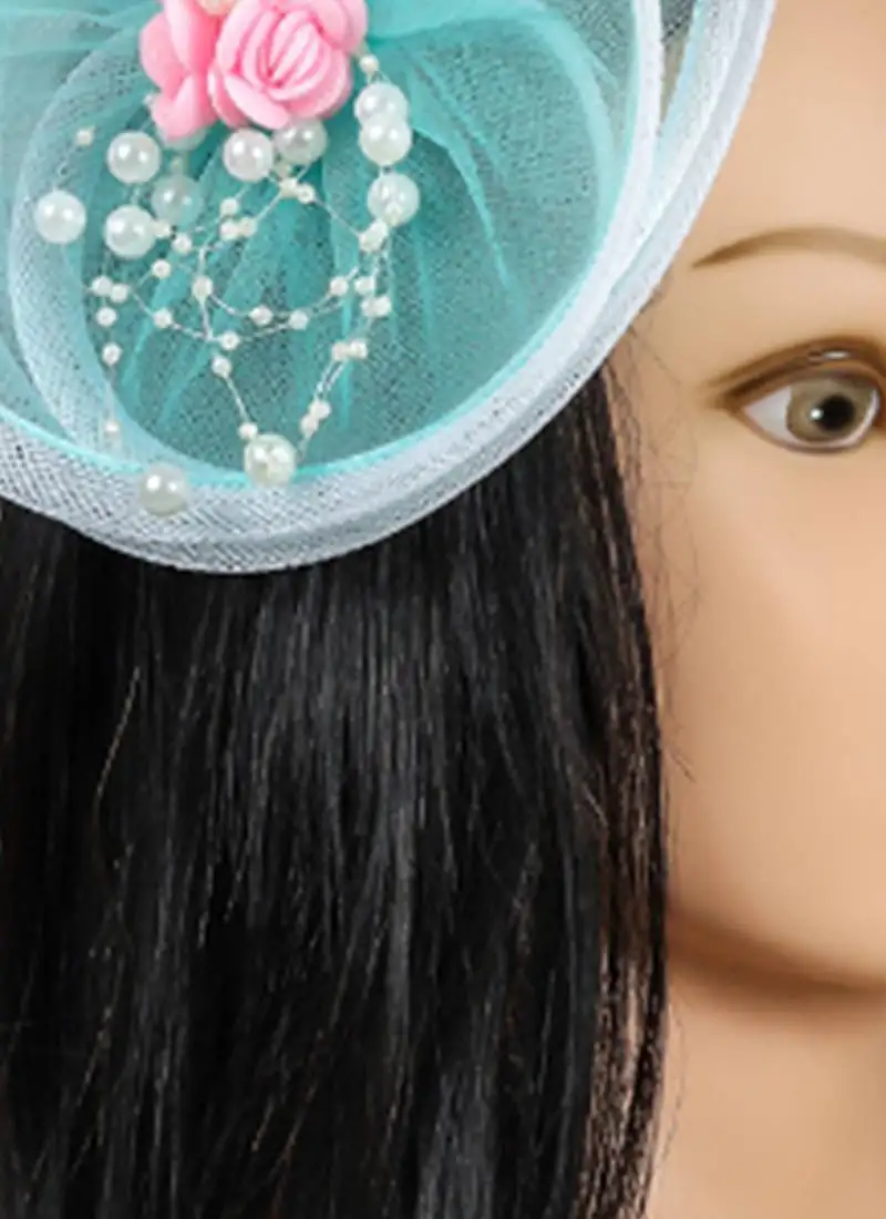 Blue net pearl fascinator