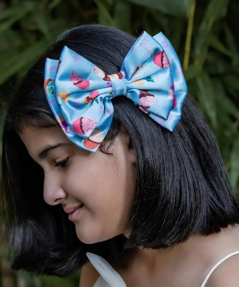 Blue plain printed hair bow