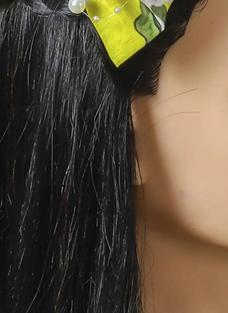 Yellow plain printed hair bow