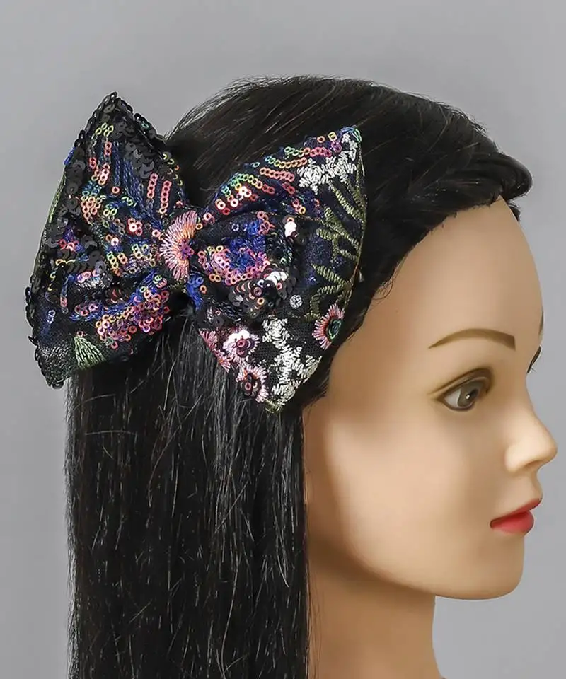 Black stone hair bow