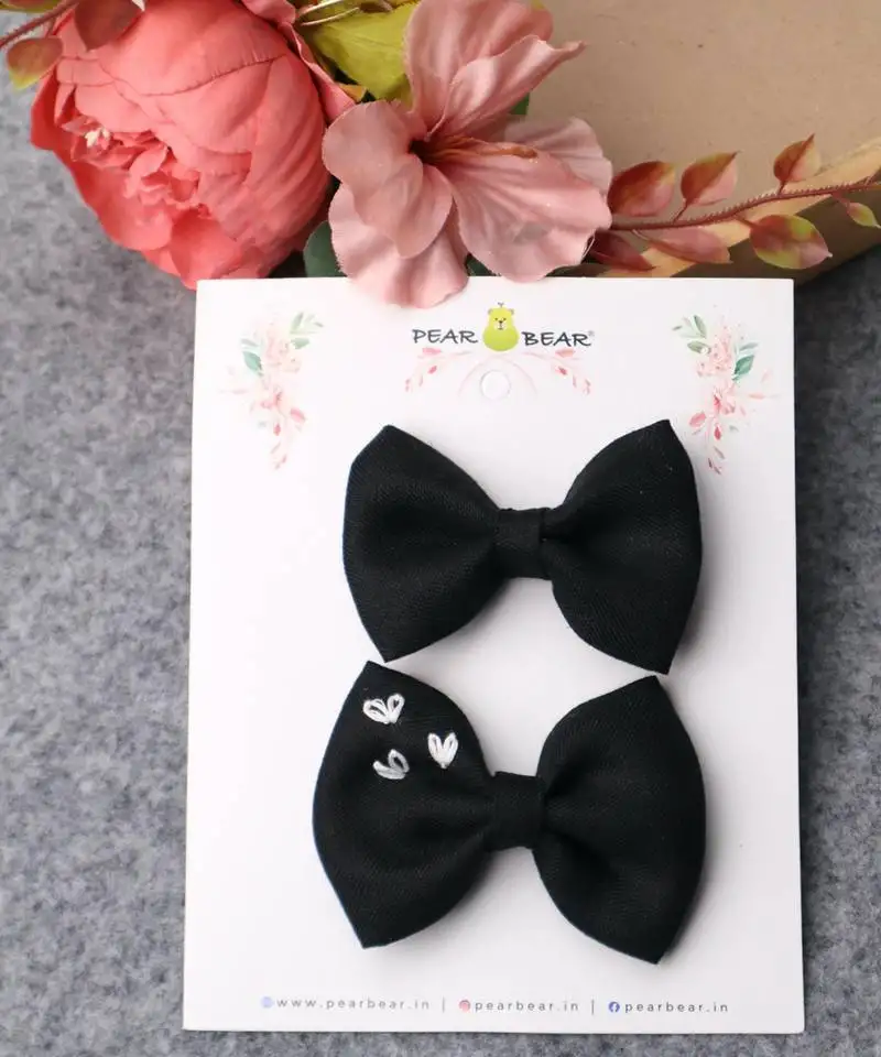 Black plain linen hair bow
