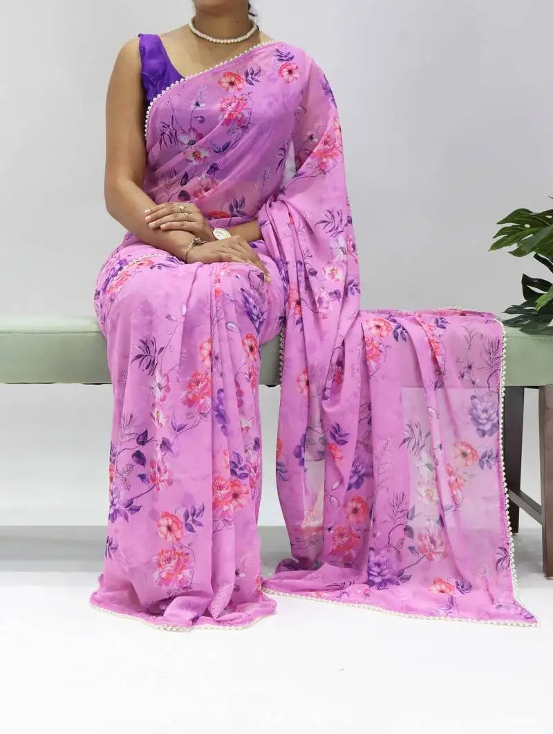 Orchid floral printed weightless saree with unstitched blouse
