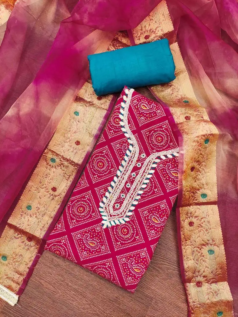 Women's rani printed handwork dress material unstitched