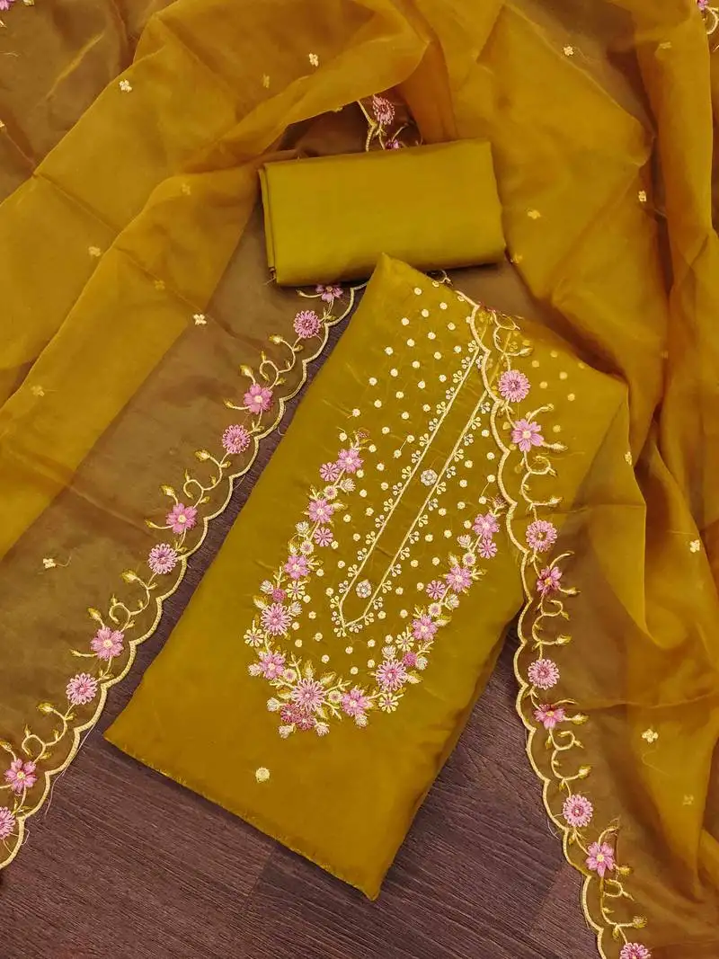 Women's mehndi handwork dress material unstitched