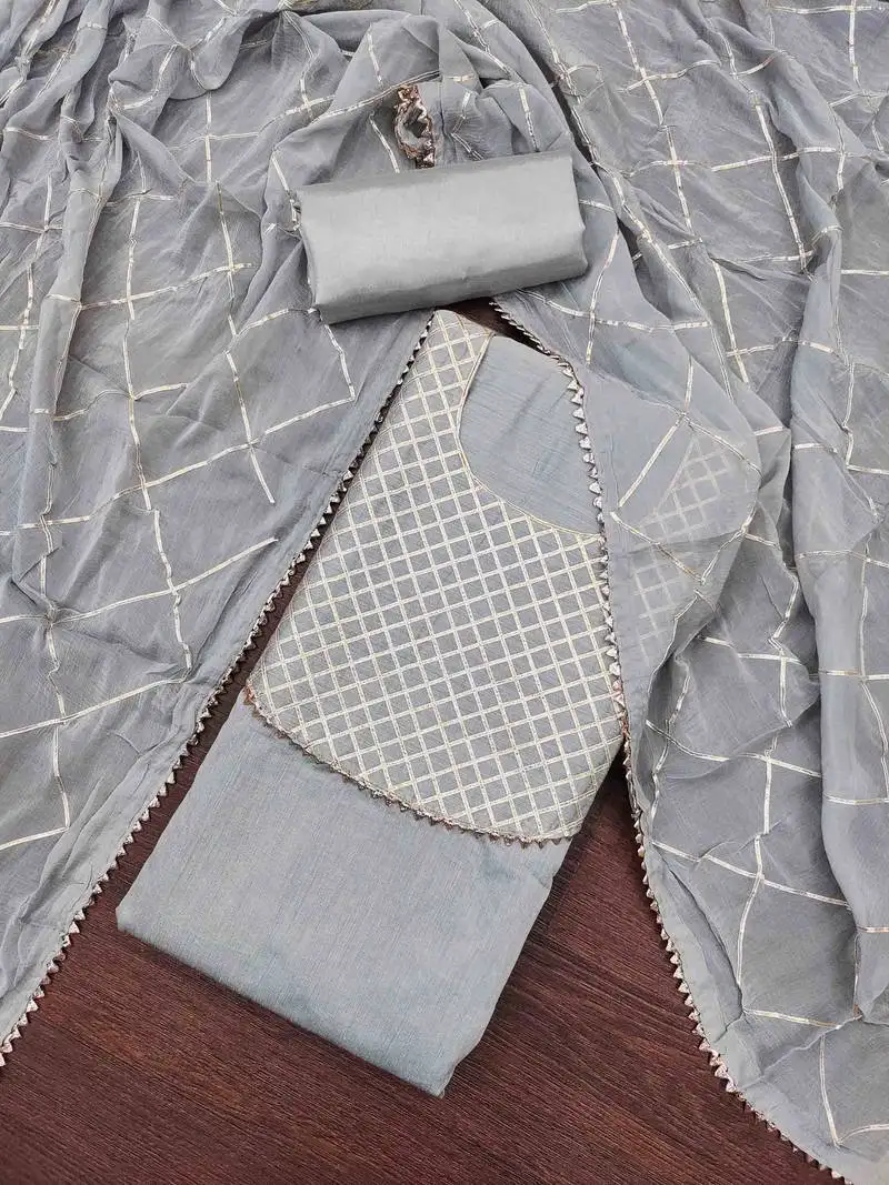 Women's grey gota work dress material unstitched