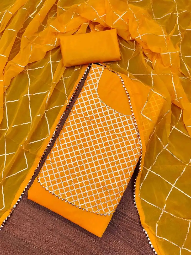 Women's orange gota work dress material unstitched