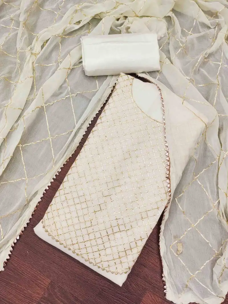 Women's white gota work dress material unstitched