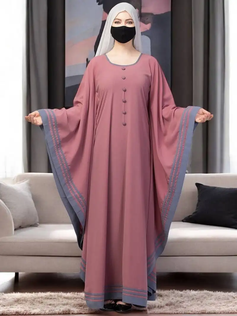 Multicolor elegant kaftan abaya with contrast striped borders