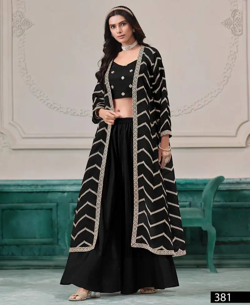 Black chinon designer free size stitched palazzo