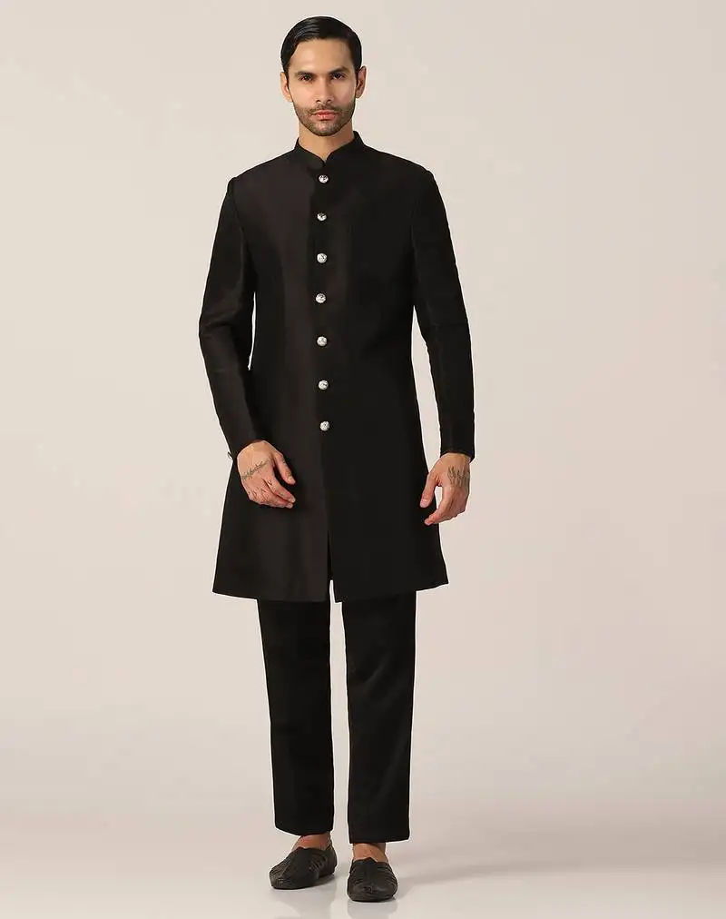 Viscose black sherwani set for events and ceremonies