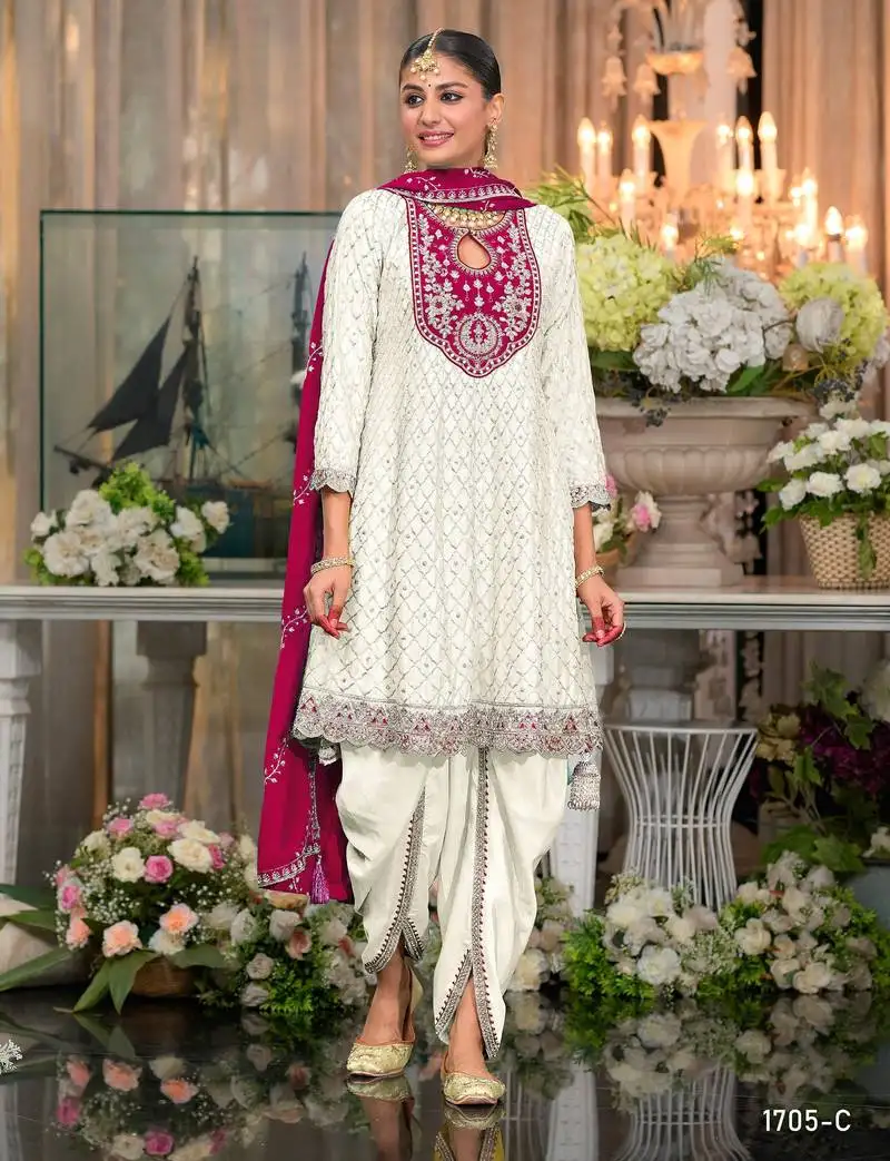 White embroidered suit free size - full stitched