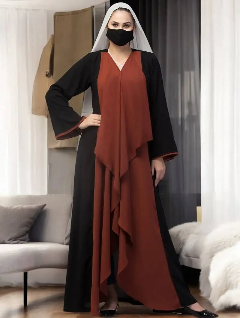 Black open abaya like dress with falling shrug like panels