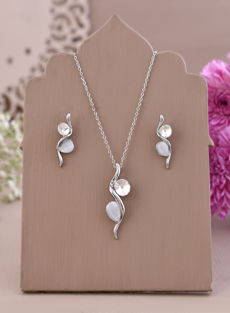 Moonlit elegance silver jewelry set gift for rakhi