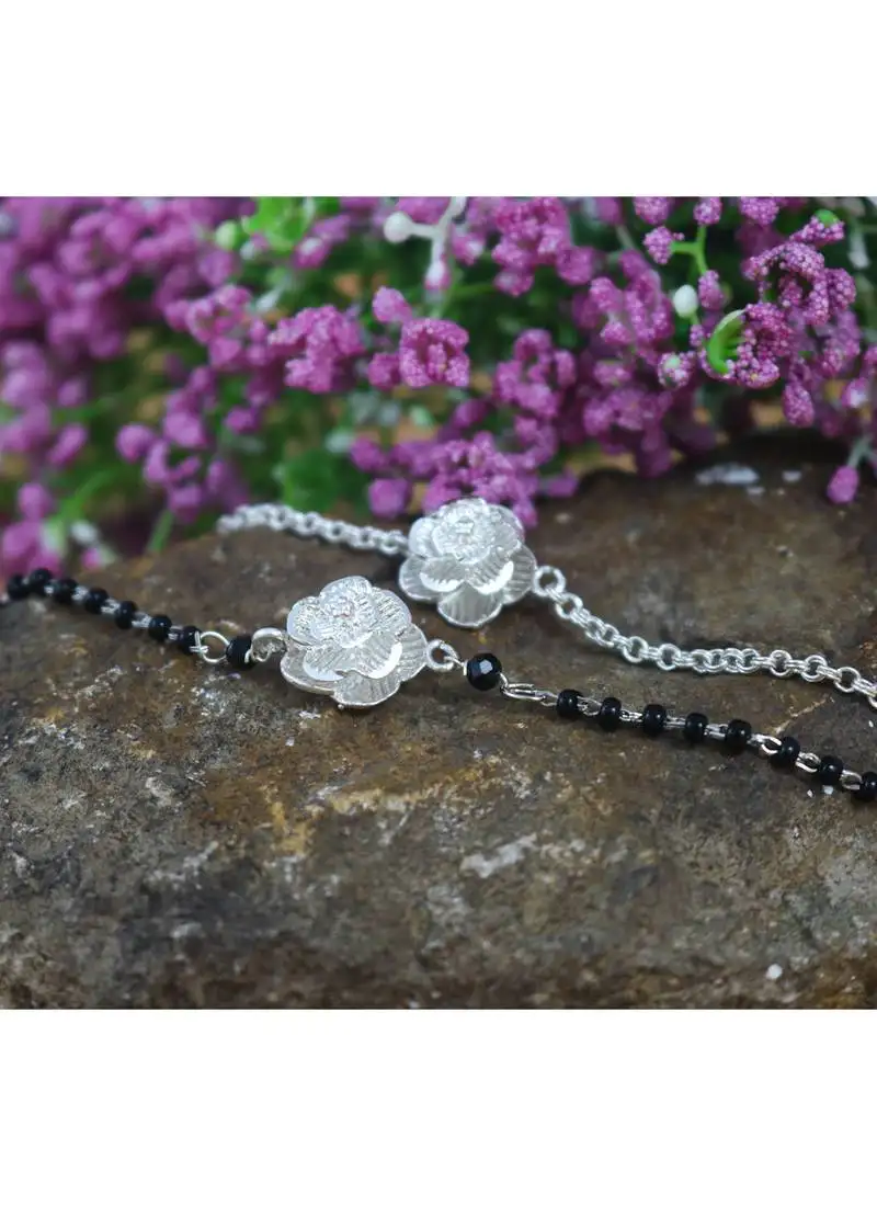 Silver plated combo of floral mangalsutra bracelet and rakhi bracelet for bhaiya bhabhi