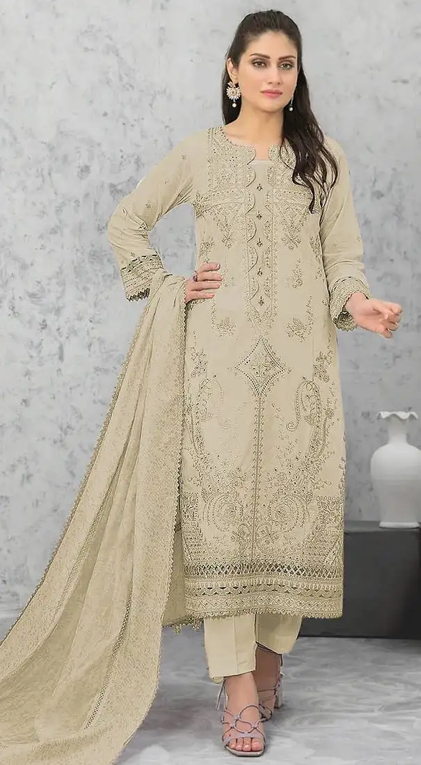 Green embroidered cotton semi-pakistani salwar suit semi stitched
