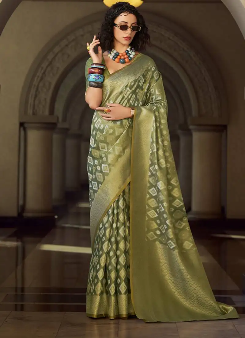 Mehendi tissue art silk with zari weaving wedding wear saree