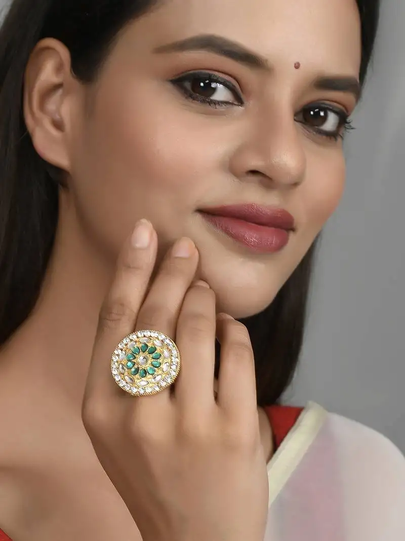 Set of 2 gold plated meenakari adjustable enamelled traditional finger ring