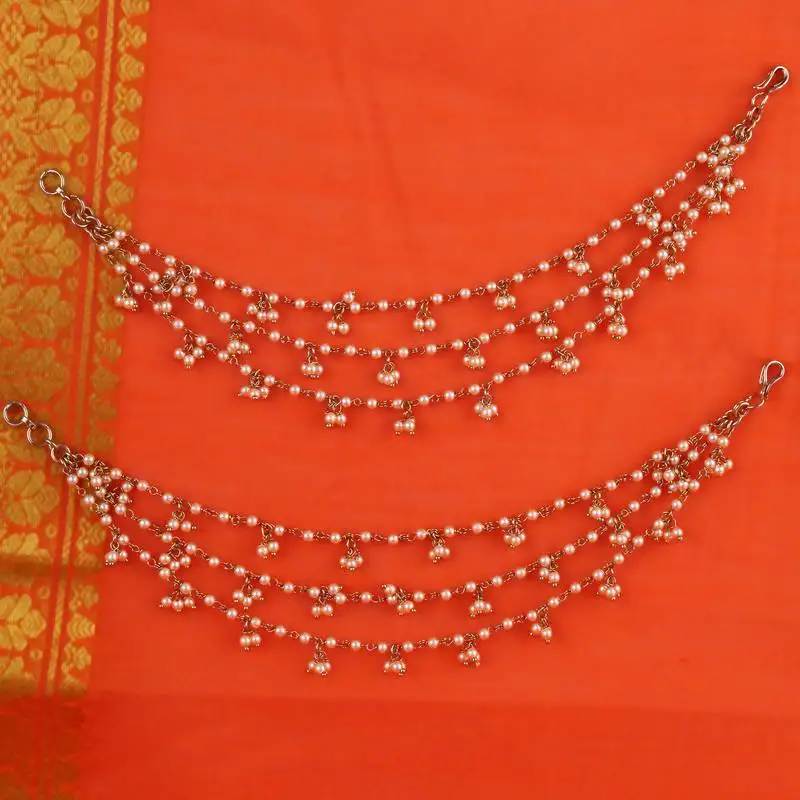 Inspired pearl 3 string gold plated ear-chain(kaan chain) for women