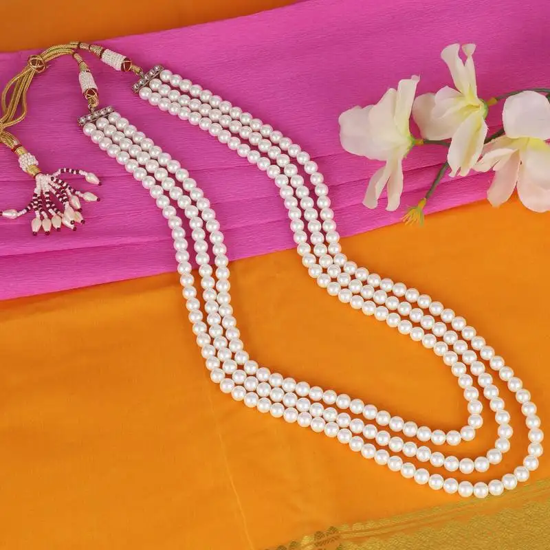 Royal pearl 3 layered gold plated moti mala necklace
