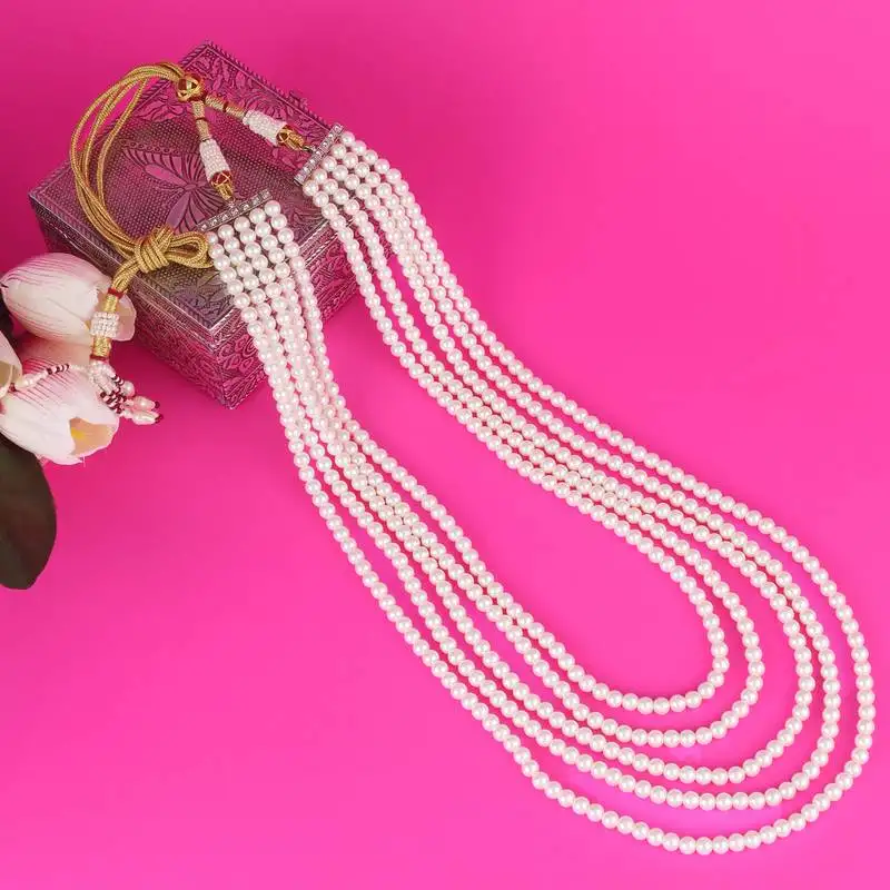 Freshwater small pearl 5 layered gold plated moti mala necklace