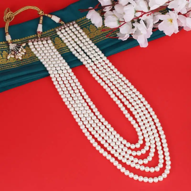 Freshwater big pearl 5 layered gold plated moti mala necklace
