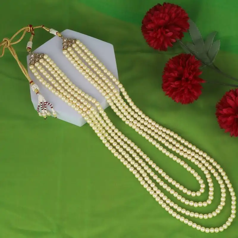 Classic pearl 4 layered gold plated moti mala necklace