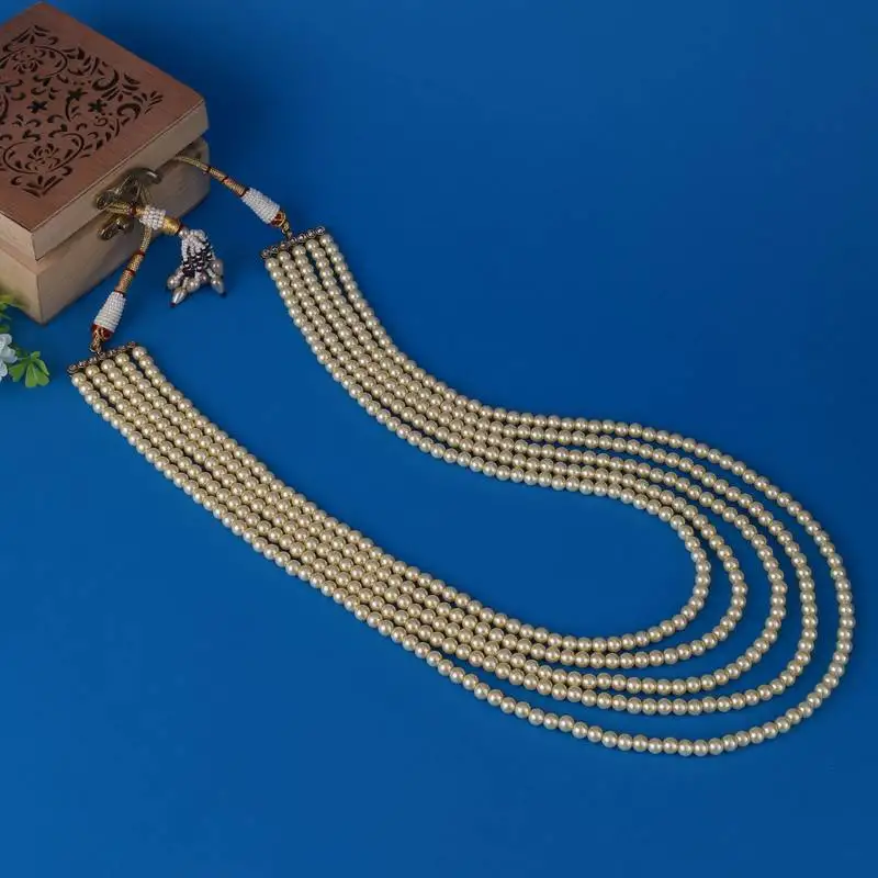 Freshwater pearl 5 layered gold plated moti mala necklace