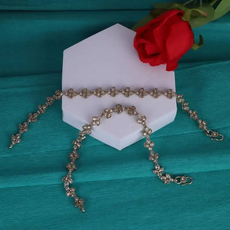 Traditional oval and leaf design gold plated set of 2 anklet(payal) for women