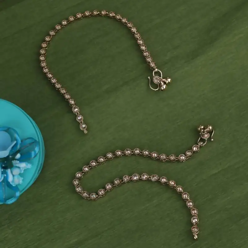 Traditional fascinating round shape gold plated set of 2 anklet(payal) for women