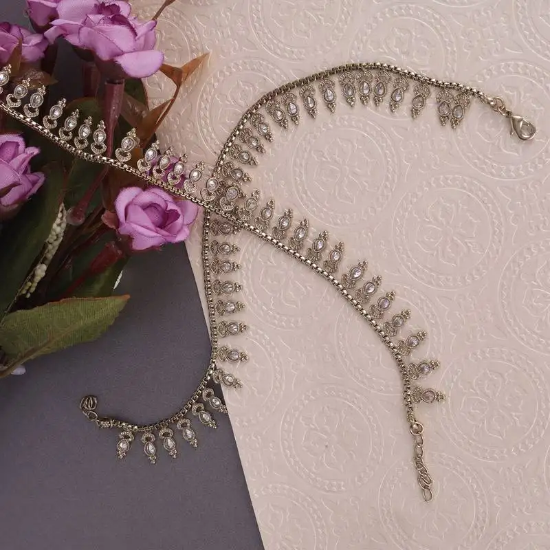 Traditional good-looking oval shape gold plated set of 2 anklet(payal) for women