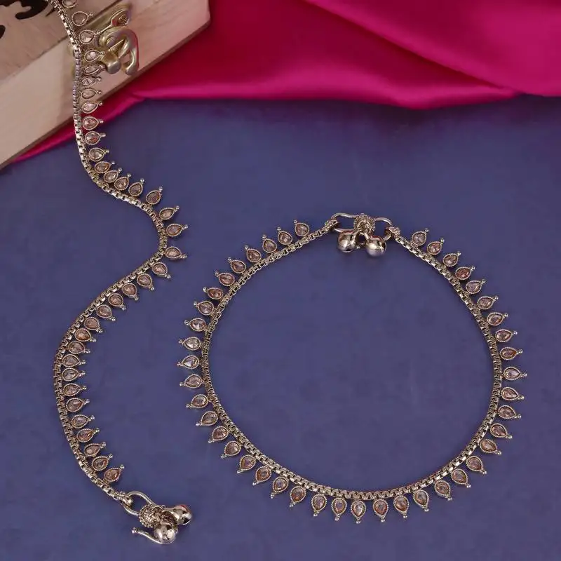 Traditional incredible oval shape gold plated set of 2 anklet(payal) for women